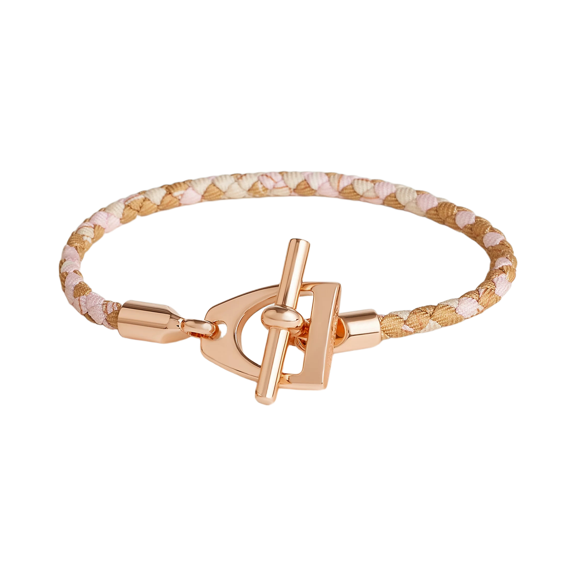 H100025FO08 (W) Hermes Etrier Bracelet Silk & Rose Gold Aube