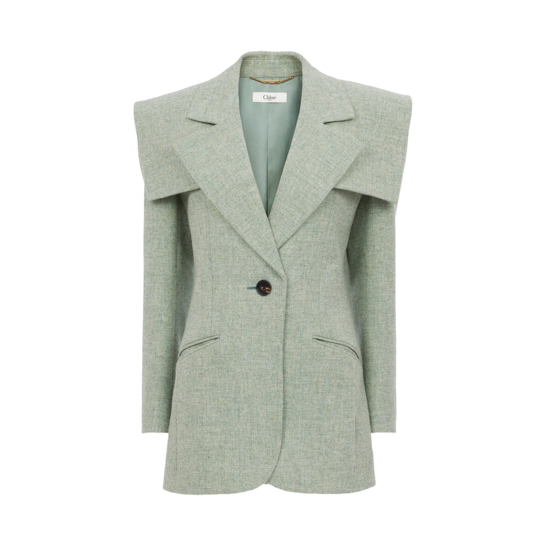 CH26WVE3506838X (W) Chloe Single Breasted Tailored Jacket in Chine Wool Smoggy Green