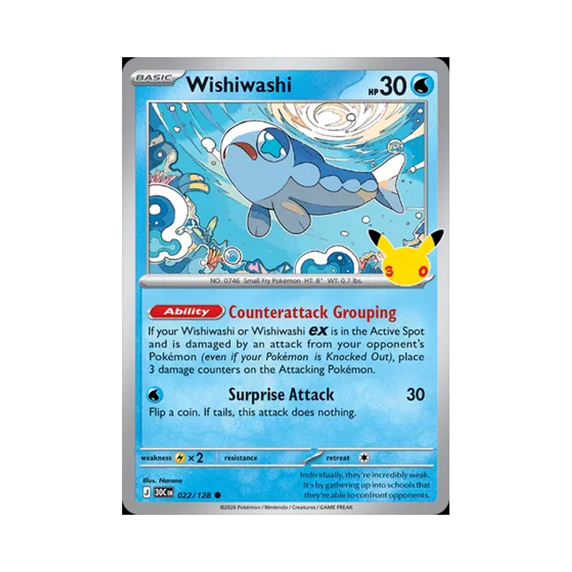 30C022-128 Pokemon TCG Wishiwashi C 30th Celebration (English Ver.)