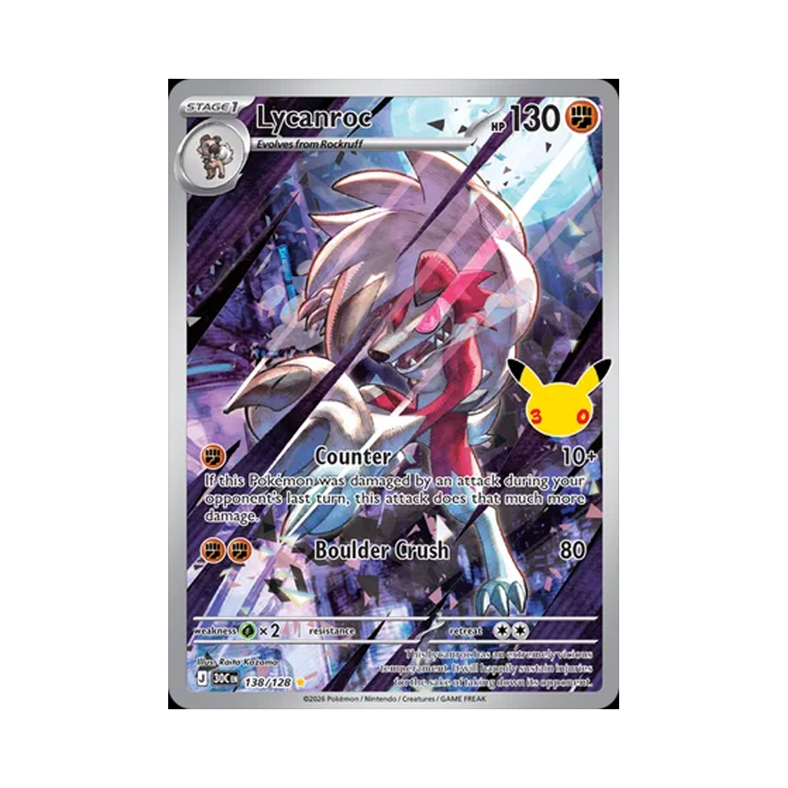 30C138-128 Pokemon TCG Lycanroc AR 30th Celebration (English Ver.)