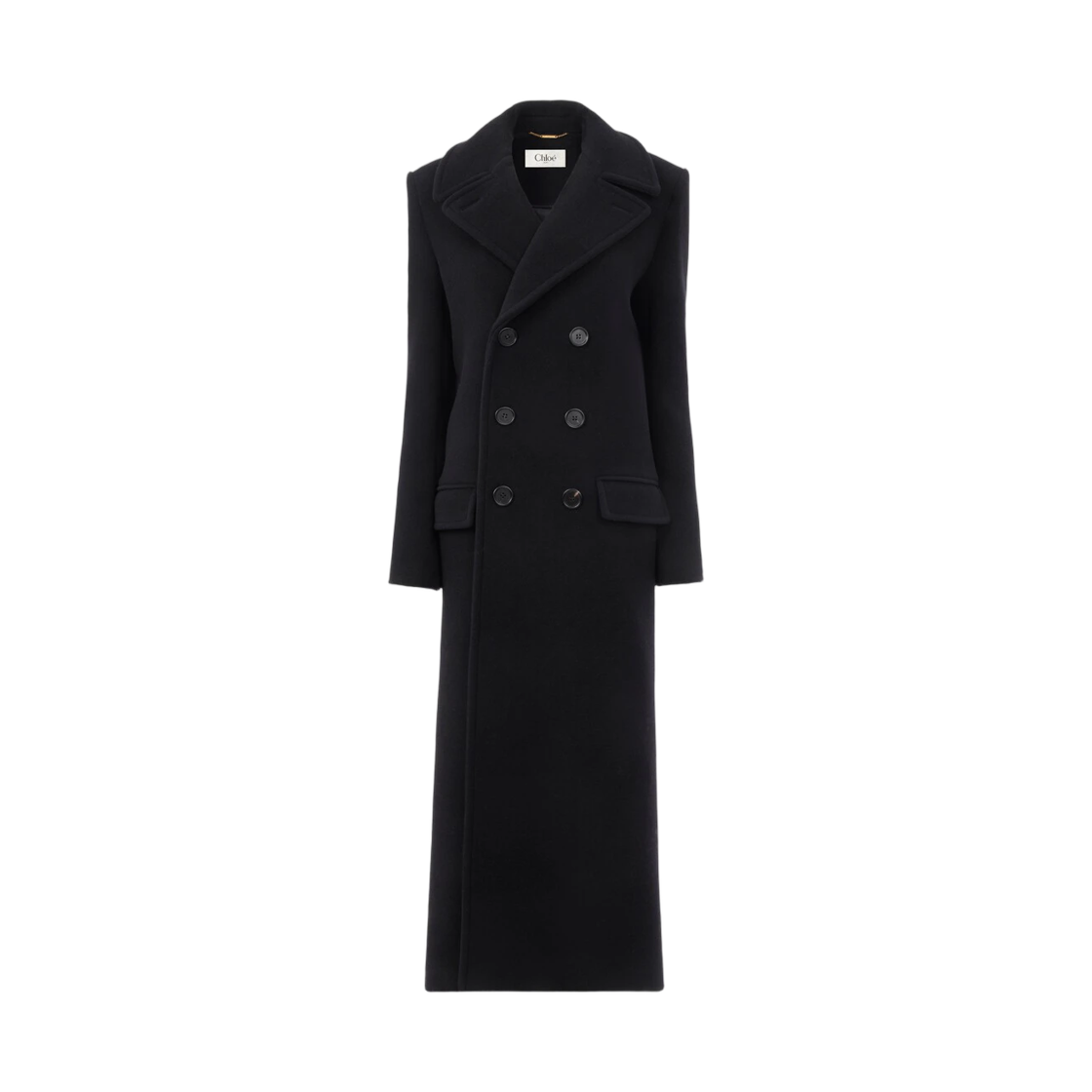 CH26WMA30076001 (W) Chloe Long Double Breasted Coat in Double Face Wool Black