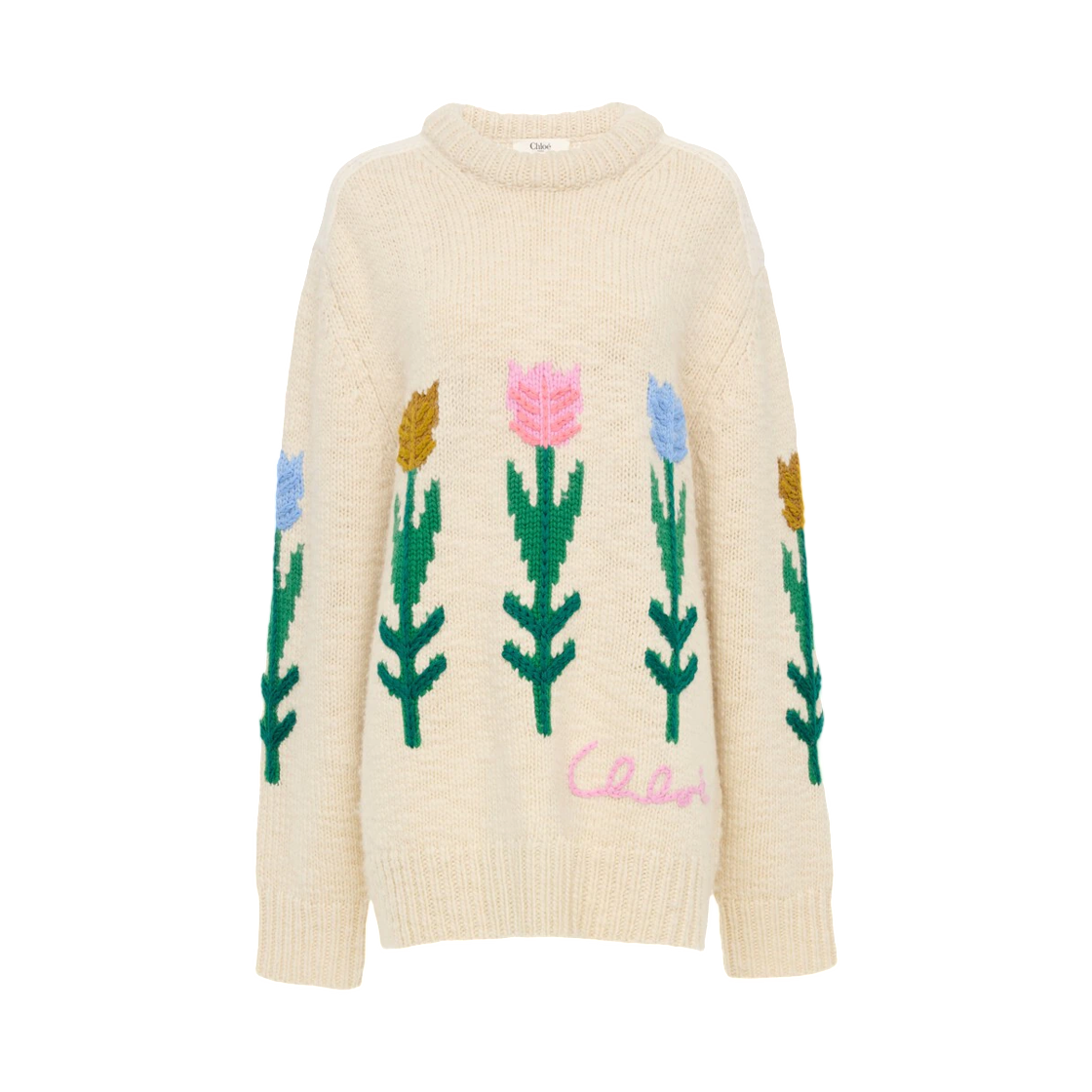 CH26WMP29620103 (W) Chloe Oversized Logo Sweater in a Wool Knit Coconut Milk