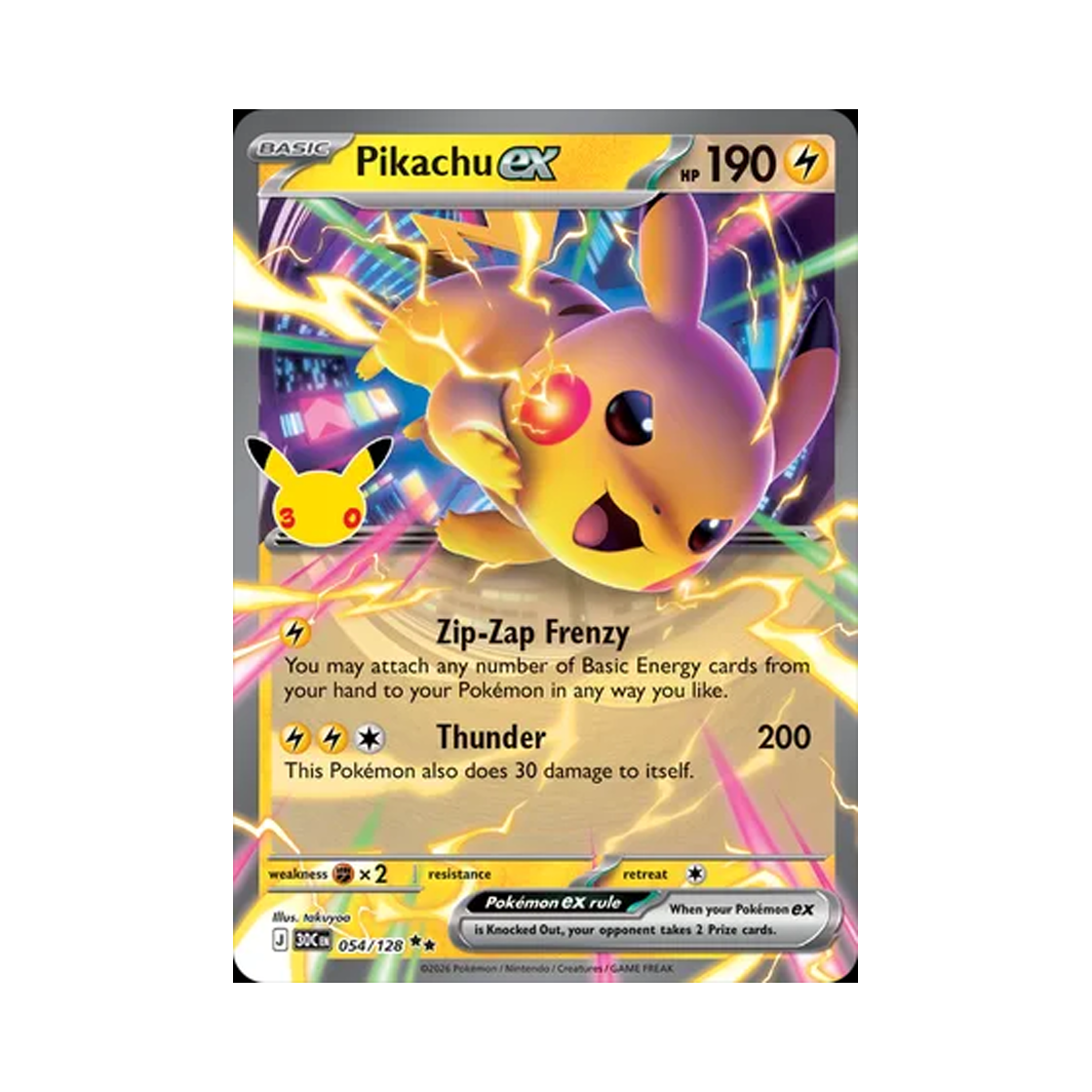 30C054-128 Pokemon TCG Pikachu ex RR 30th Celebration (English Ver.)