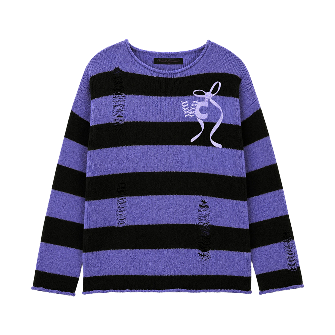 VK6F015 [KREAM 단독] VENHIT x KUROMI Stripe Distressed Knit Purple