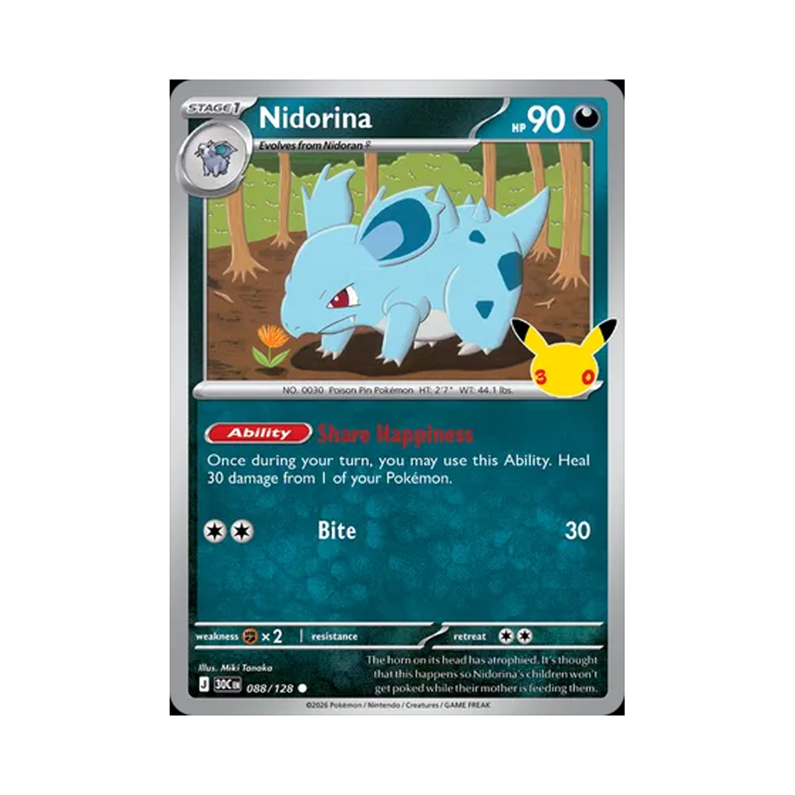 30C088-128 Pokemon TCG Nidorina C 30th Celebration (English Ver.)
