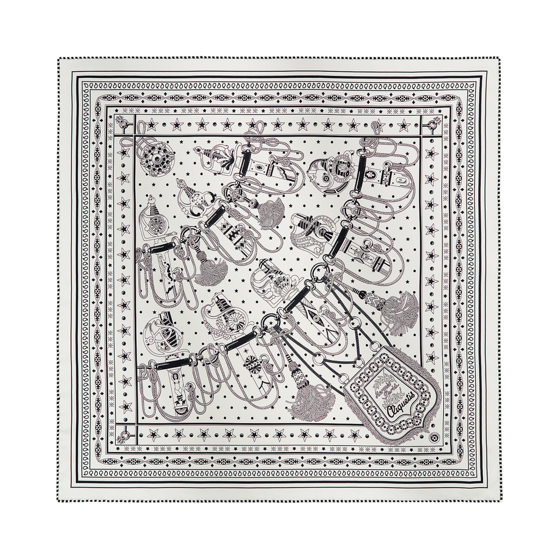H044393S04 (W) Hermes Cliquetis Bandana 55 Silk Twill & Blanc Noir