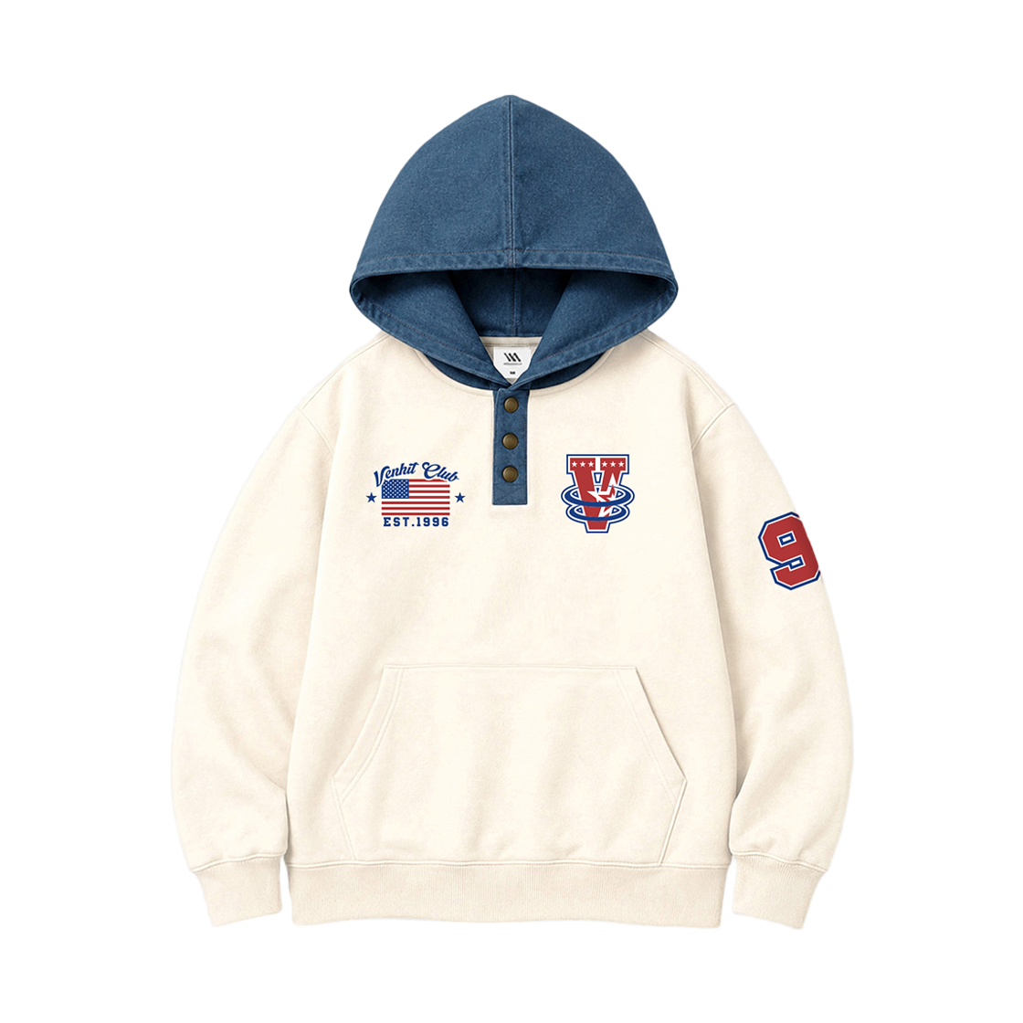 벤힛 Retro 96 데님 배색 후드티 크림(Venhit Retro 96 Denim Contrast Hoodie Cream) - 2