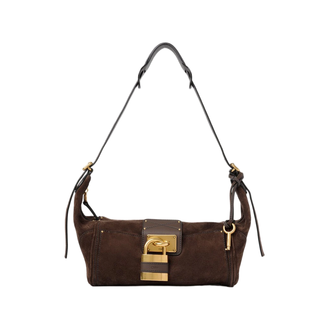 CH26AS809S7724X Chloe Paddington Crossbody Bag in Suede Leather Kohl Brown