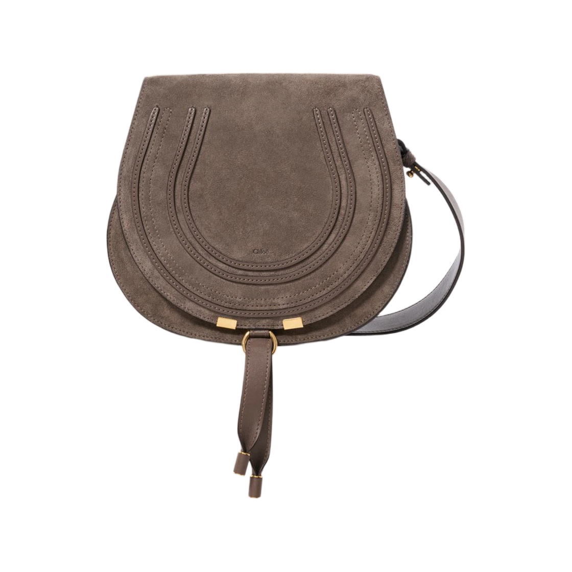 CH26WS679P37031 Chloe Marcie Saddle Bag in Suede Leather Nickel Grey