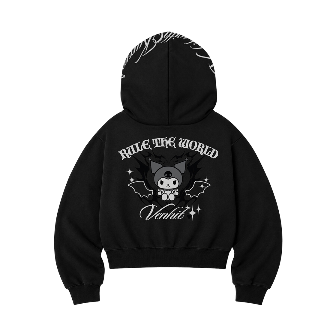 [KREAM 단독] 벤힛 x 쿠로미 VK 세리프 레터링 사이드 후드집업 블랙([KREAM 단독] VENHIT x KUROMI VK Serif Lettering Side Hoodie Zip-Up BLACK) - 2