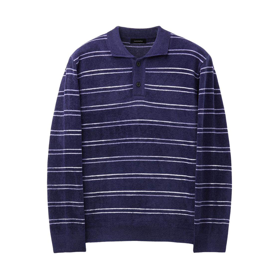 커스텀멜로우 셔닐 스트라이프 카라 니트 퍼플(Customellow Chenille Striped Collared Knit Purple)