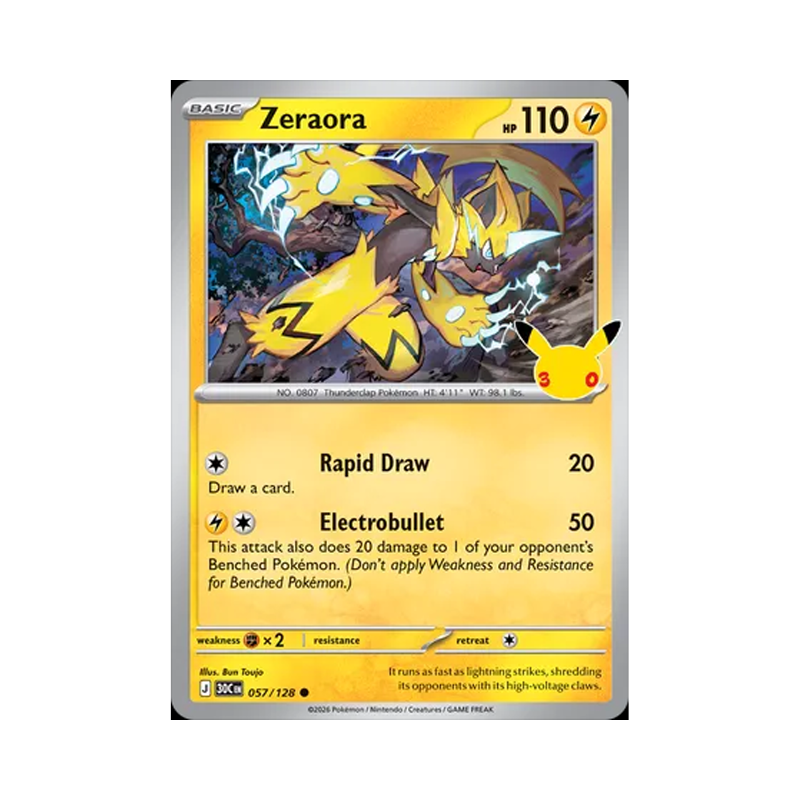 30C057-128 Pokemon TCG Zeraora C 30th Celebration (English Ver.)