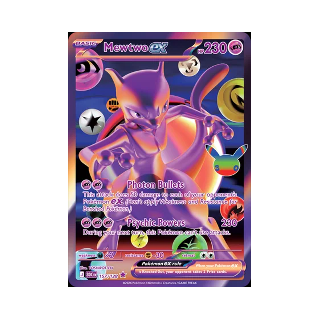30C157-128 Pokemon TCG Mewtwo ex FR 30th Celebration (English Ver.)