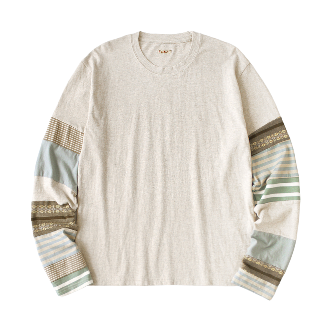 K2606LC807 Kapital Top Jersey Hippie Long Sleeve T-Shirt Border Patchwork Natural