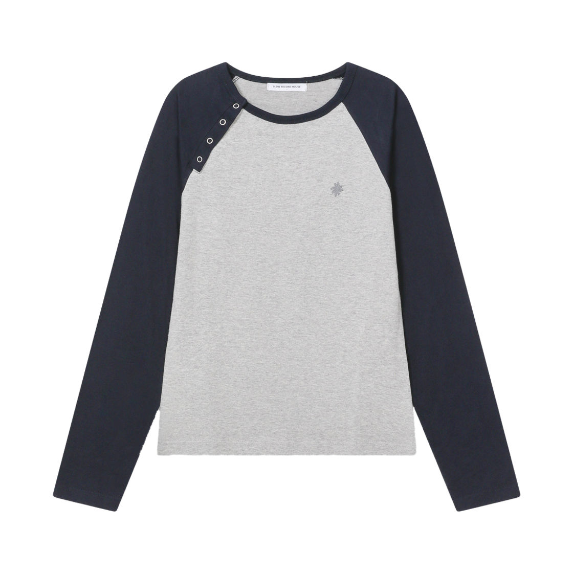 SR16FTOP03NY SLOW RECORD HOUSE Shoulder Snap Raglan Long Sleeve Navy