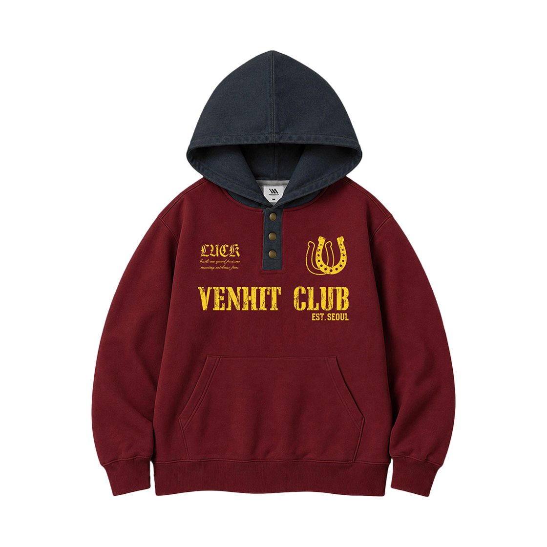 26FV007 Venhit Western Club Denim Contrast Hoodie Burgundy