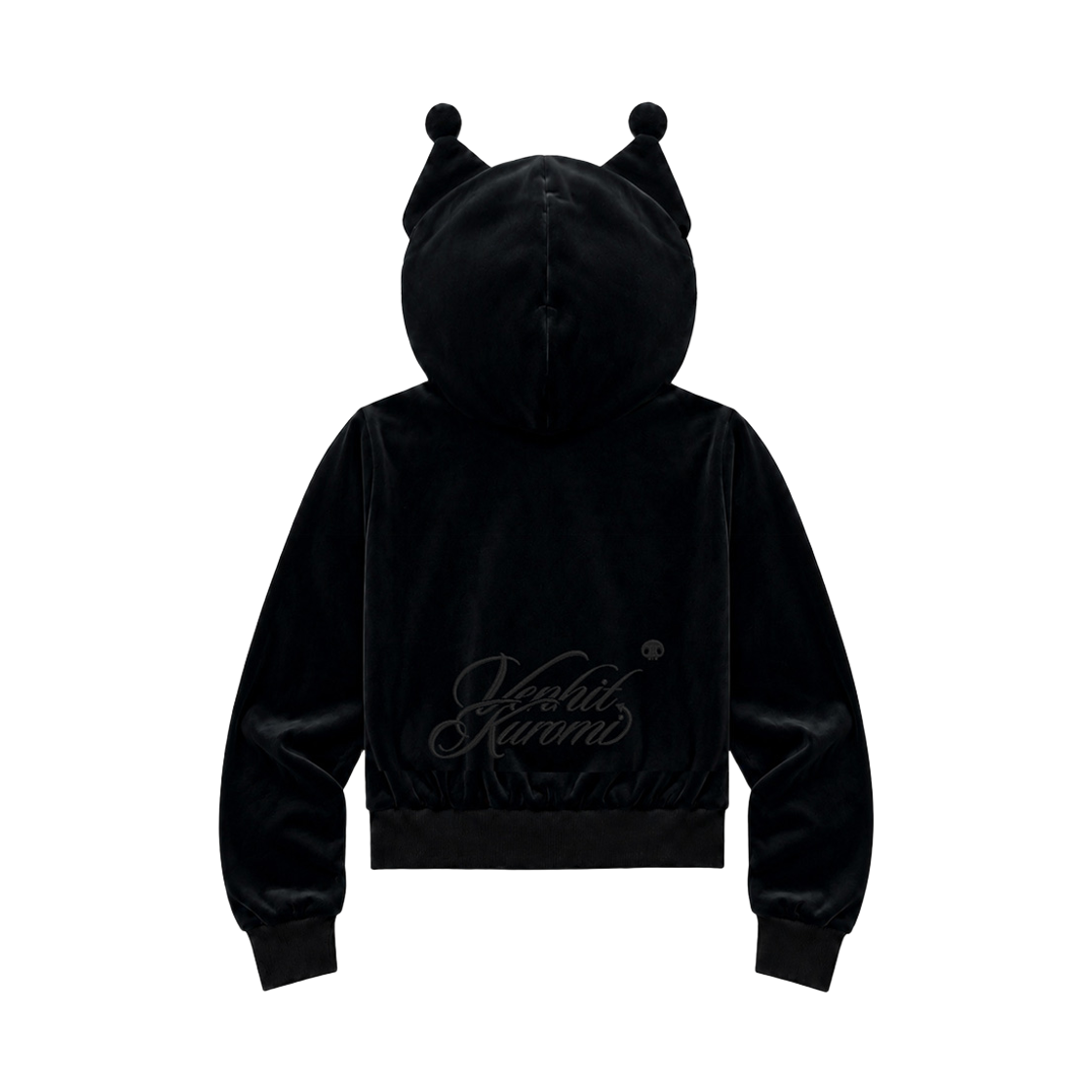 [KREAM 단독] 벤힛 x 쿠로미 벨루아 크롭 후드집업 블랙([KREAM 단독] VENHIT x KUROMI Velour Cropped Zip-Up Hoodie Black) - 2