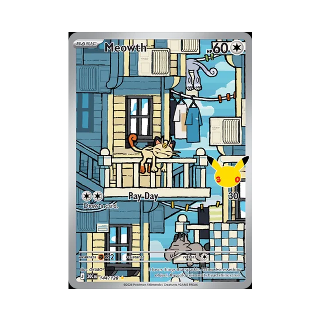 30C144-128 Pokemon TCG Meowth AR 30th Celebration (English Ver.)