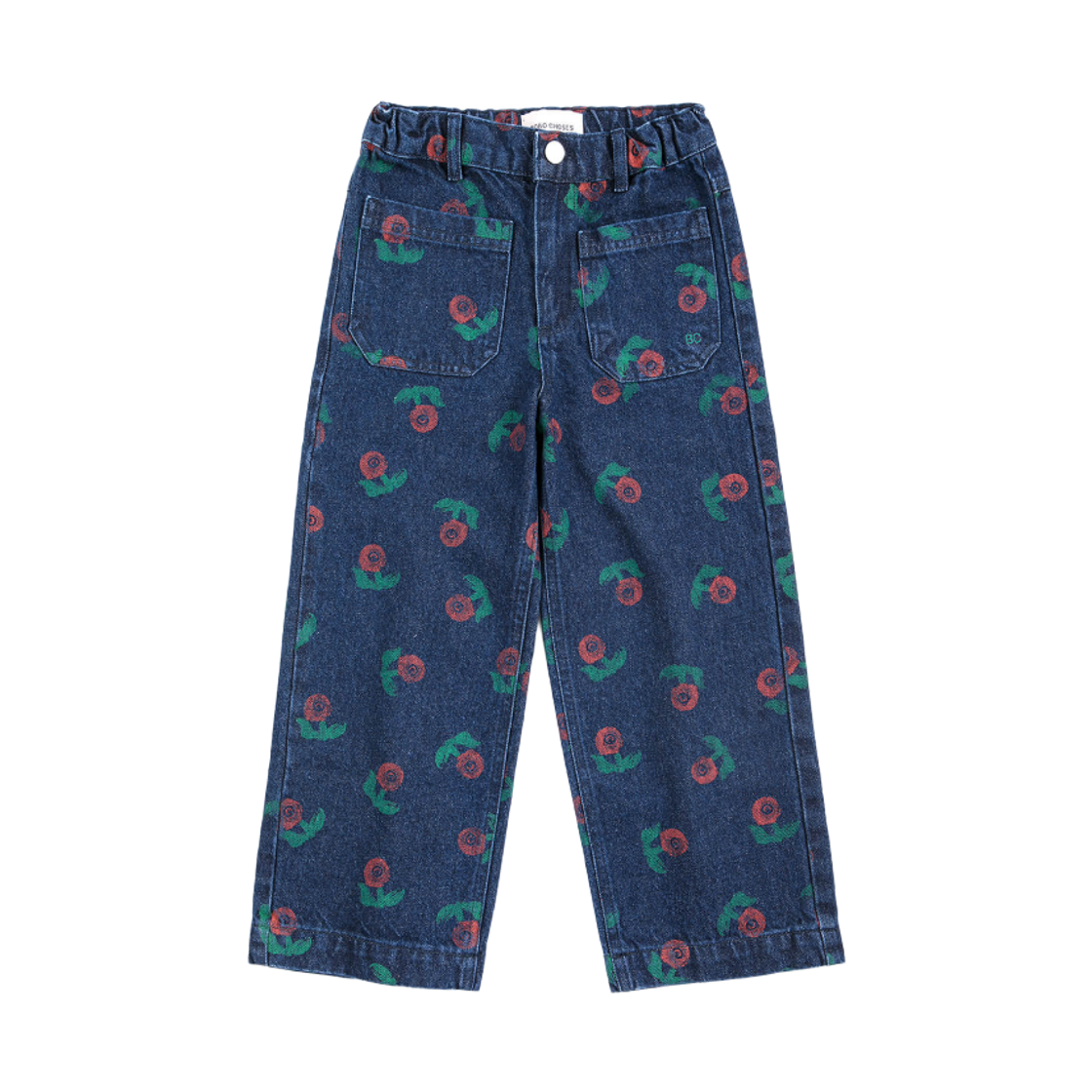 226AC070 (Kids) Bobo Choses Stamp Bloom All Over Denim Pants Navy Blue