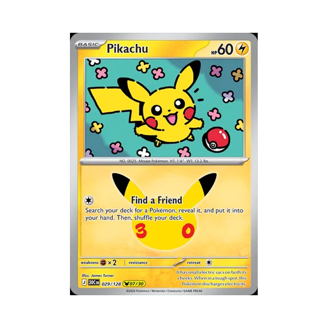 30C029-128 Pokemon TCG Pikachu 07/30 30th Celebration (English Ver.)