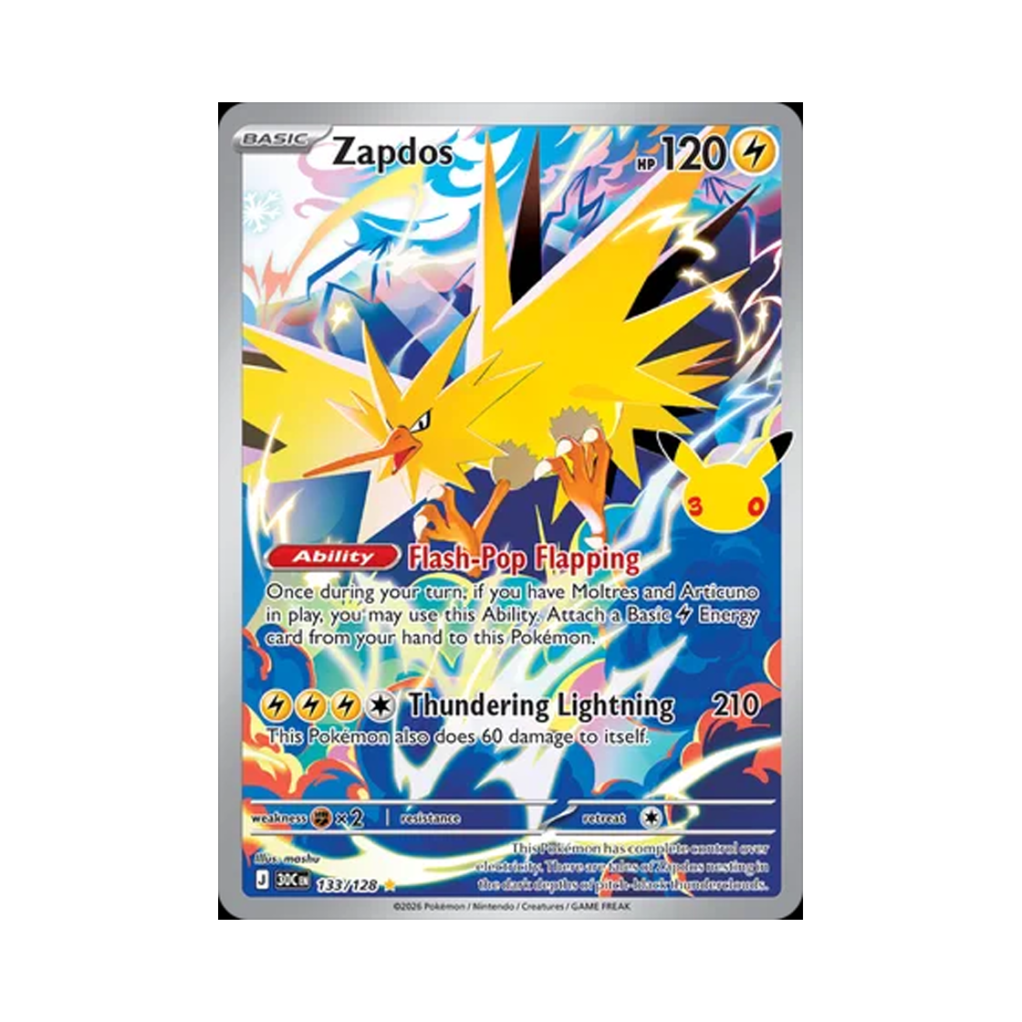 30C133-128 Pokemon TCG Zapdos AR 30th Celebration (English Ver.)
