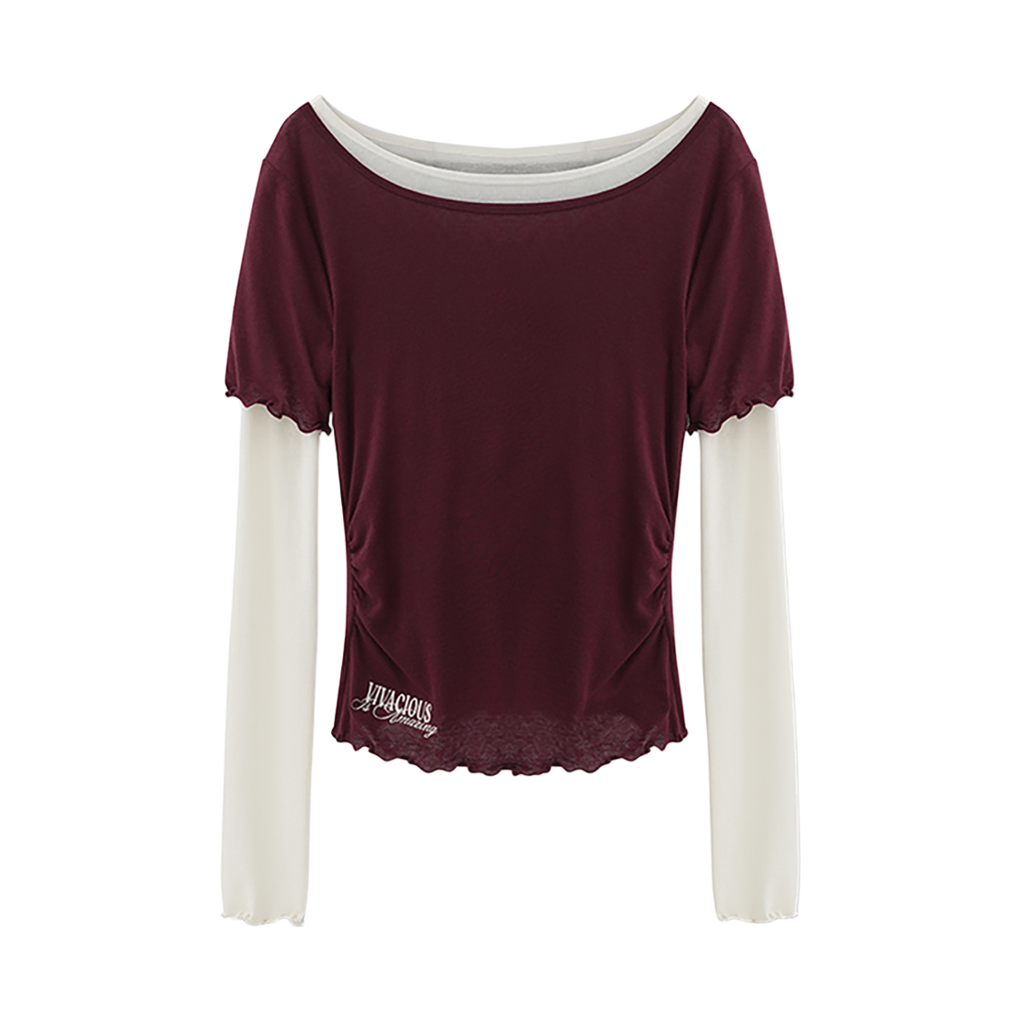 VV63TS02BUGIV VIVACIOUS Fle Merrow Wool Short&Long Sleeve Set BURGUNDY X IVORY
