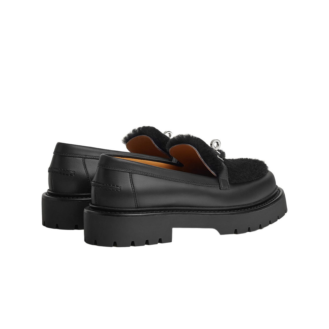 (W) 에르메스 모카신 아이콘 로퍼 카프스킨 쉽스킨 & 팔라듐 하드웨어 누아((W) Hermes Mocassins Icone Loafer Calfskin Sheepskin & Palladium Noir) - 2