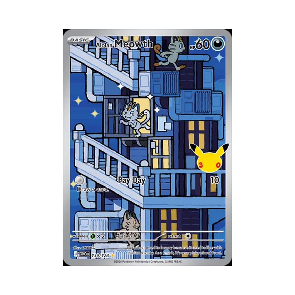 30C139-128 Pokemon TCG Alolan Meowth AR 30th Celebration (English Ver.)
