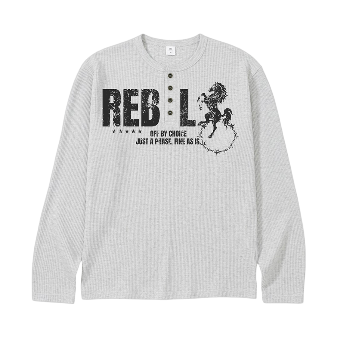 26FV007 Venhit REBEL Waffle Henley Neck Long Sleeve Gray