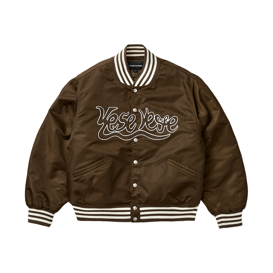 YS253WOWLS05BRO YESEYESEE Y.E.S Snail Logo Stadium Jacket Brown
