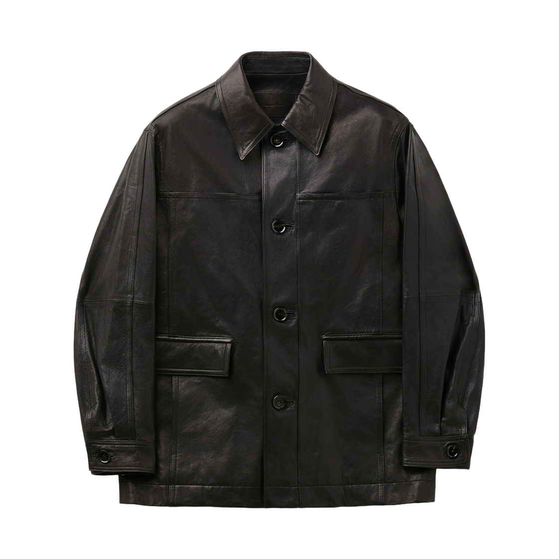 커스텀멜로우 램 레더 카코트 블랙(Customellow Lamb Leather Car Coat Black)