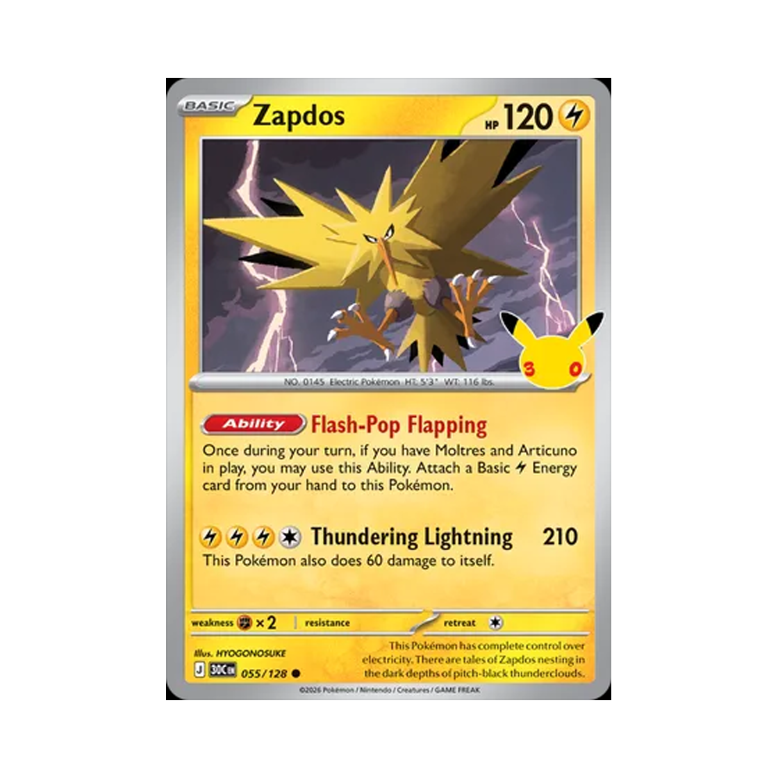 30C055-128 Pokemon TCG Zapdos C 30th Celebration (English Ver.)