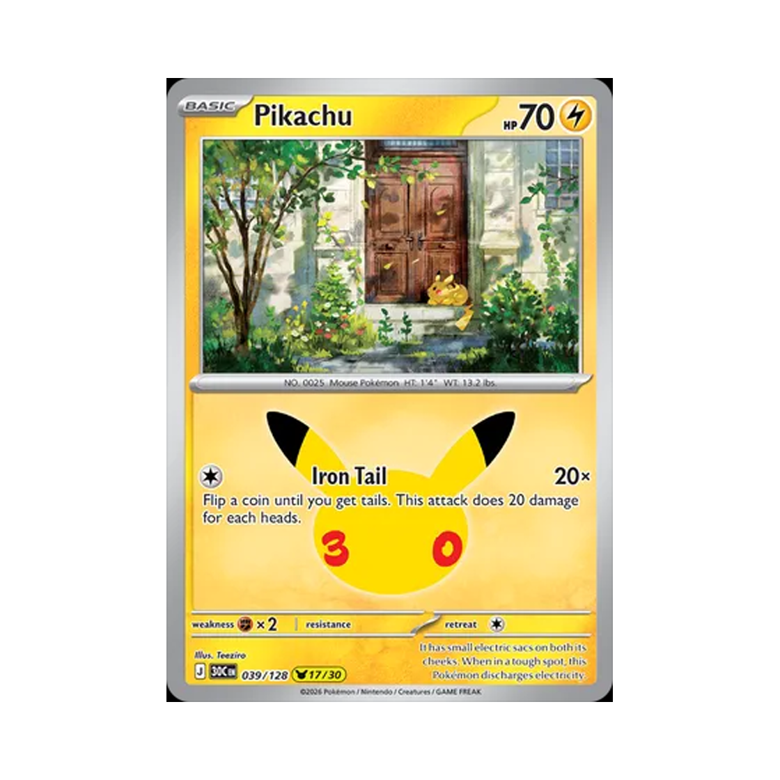 30C039-128 Pokemon TCG Pikachu 17/30 30th Celebration (English Ver.)