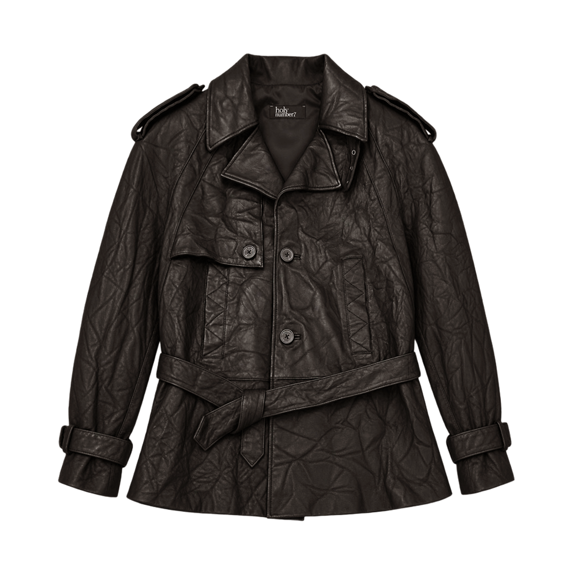 7JA2FC50WSH000 Holy Number 7 Wrinkled Belted Lambskin Jacket_Brown