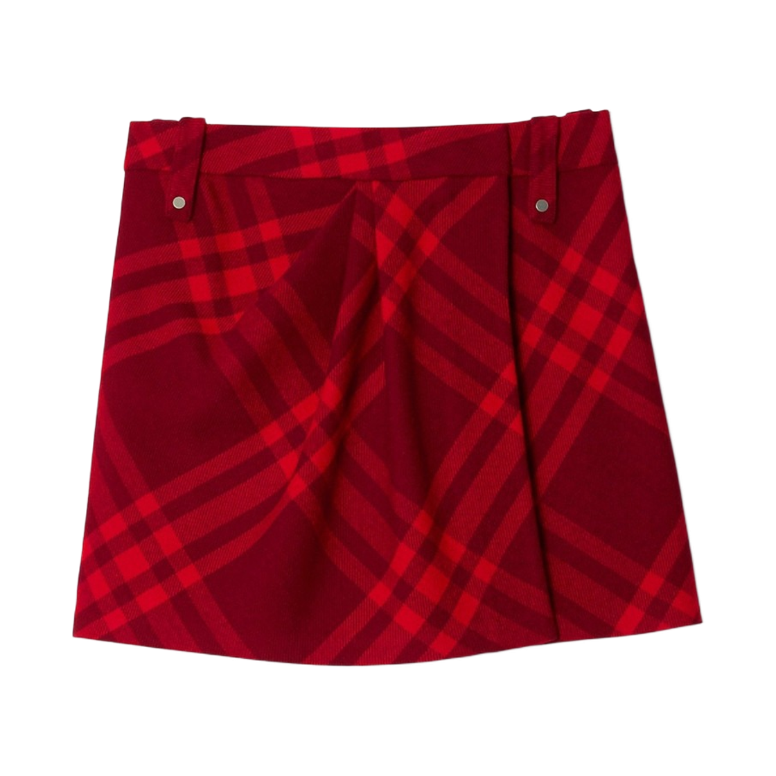 8077814 (W) Burberry Check Pleated Wool Mini Skirt Dark Red