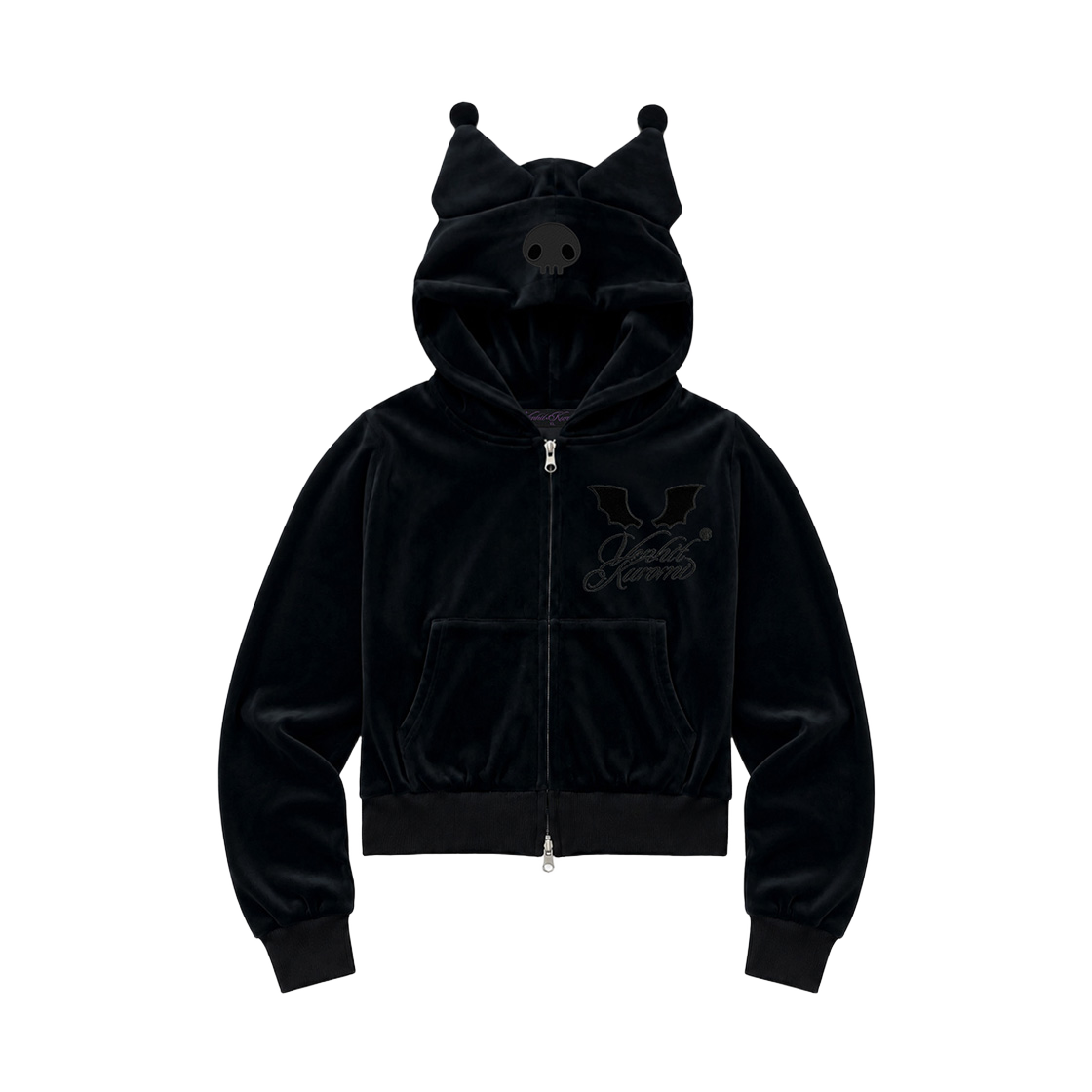VK6F017 [KREAM 단독] VENHIT x KUROMI Velour Cropped Zip-Up Hoodie Black