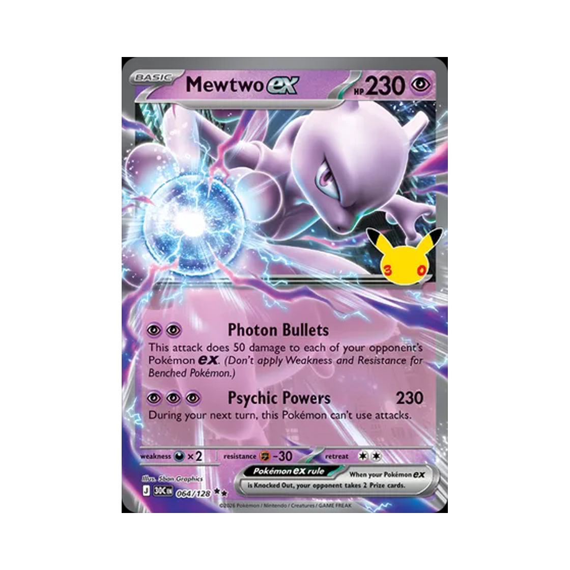 30C064-128 Pokemon TCG Mewtwo ex RR 30th Celebration (English Ver.)