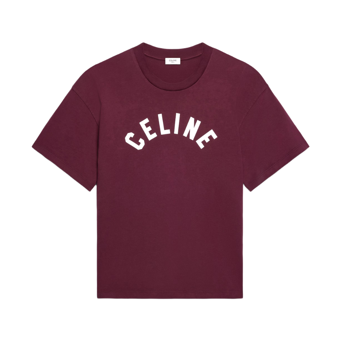 RX0HU1242-FZU1 Celine T-Shirt in Cotton Jersey Burgundy Off White