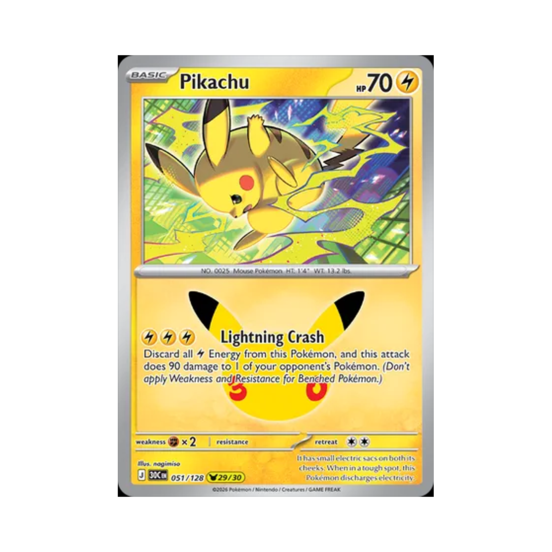 30C051-128 Pokemon TCG Pikachu 29/30 30th Celebration (English Ver.)
