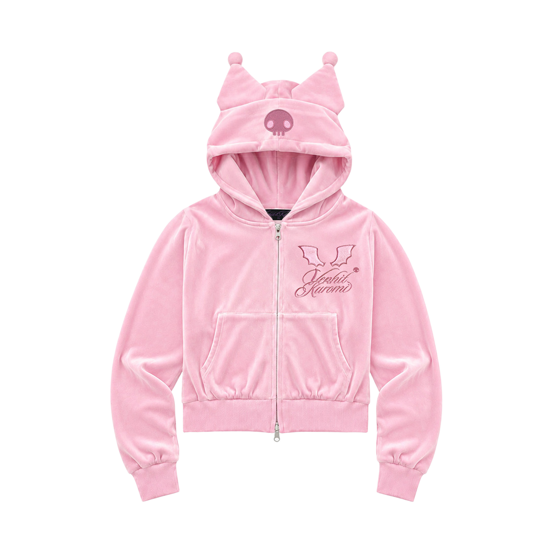 VK6F018 [KREAM 단독] VENHIT x KUROMI Velour Cropped Zip-Up Hoodie Pink
