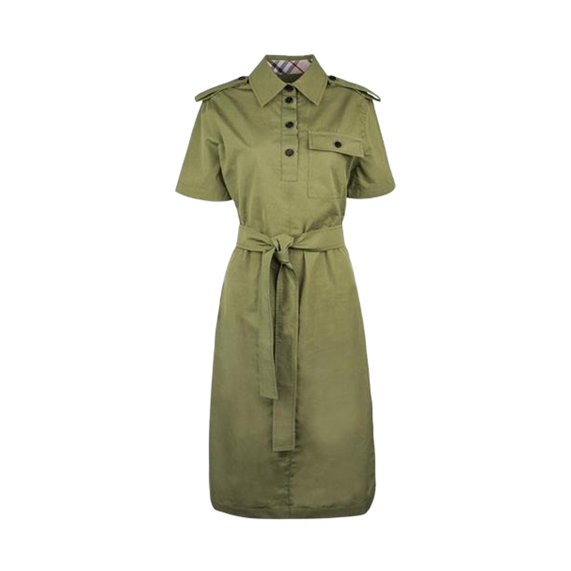 8110419 (W) Burberry Tie-Waist Shirt Dress Khaki