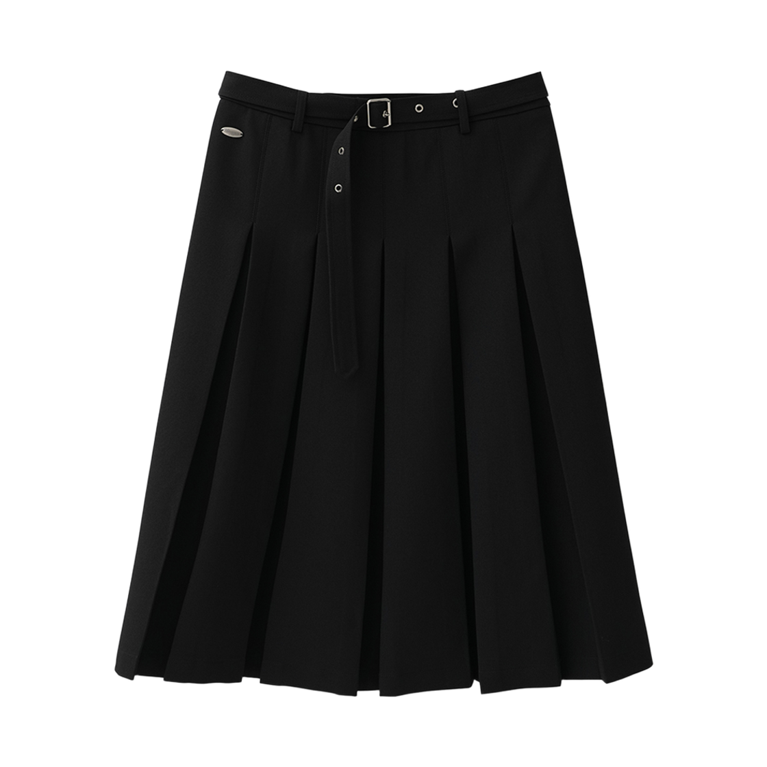 VV63SK01BK VIVACIOUS Solene Belt Pleats Midi Skirt BLACK
