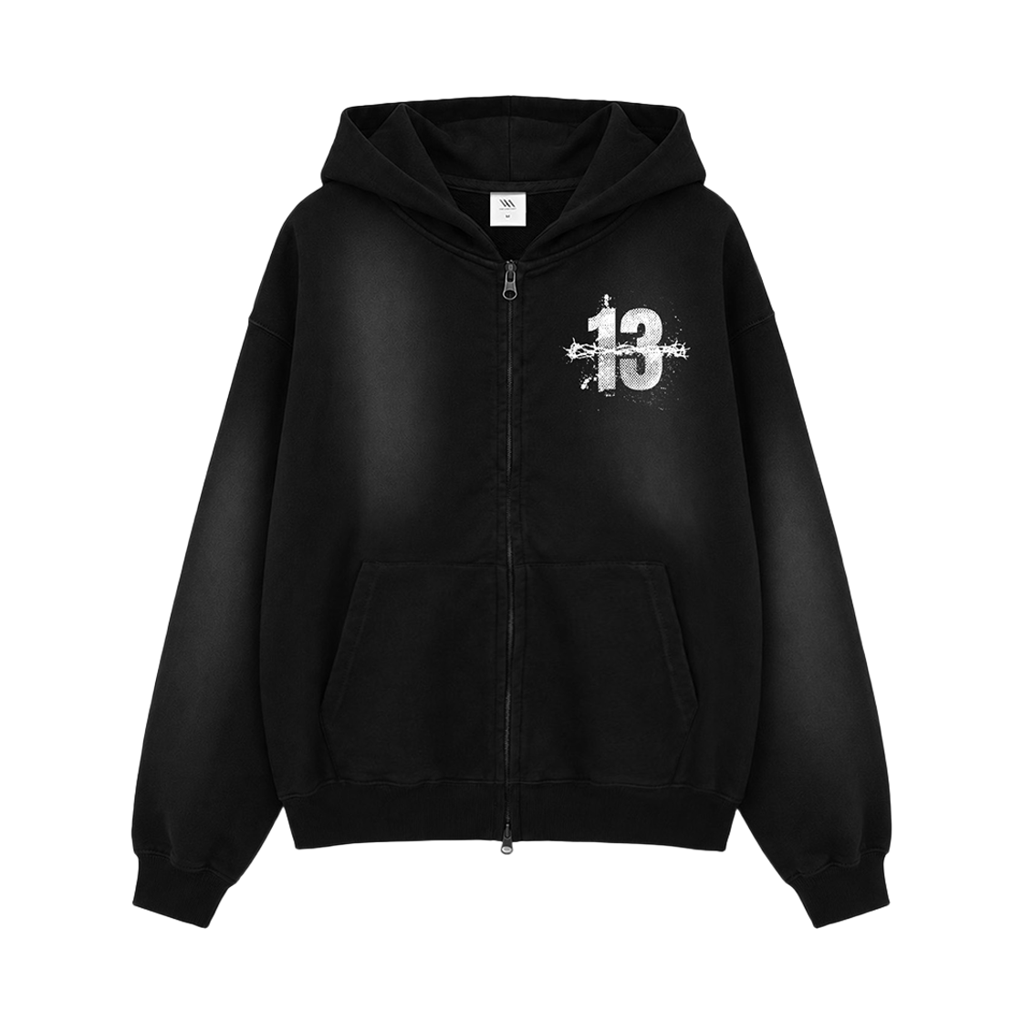 26FV007 Venhit Horse 13 Washed Zip-Up Hoodie Black
