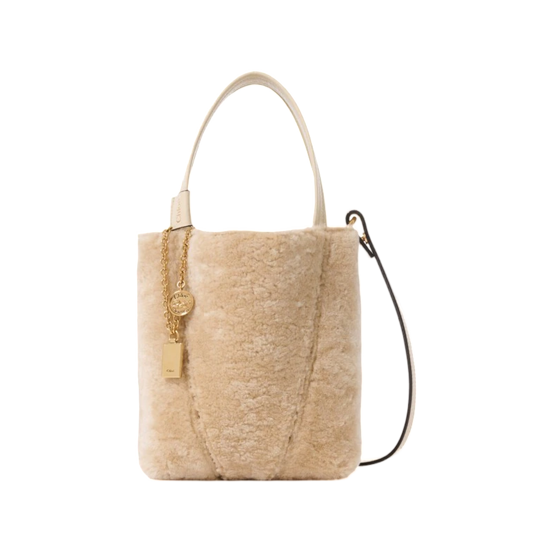 CH26WS812T9424Q Chloe Small Chloe Spin Tote Bag in Shearling Sweet Beige