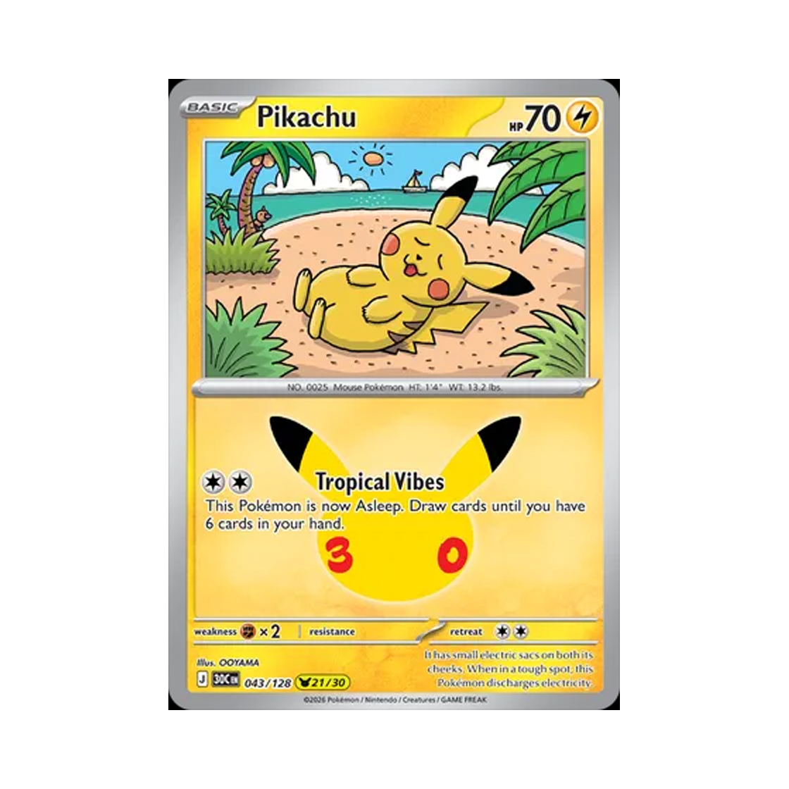 30C043-128 Pokemon TCG Pikachu 21/30 30th Celebration (English Ver.)