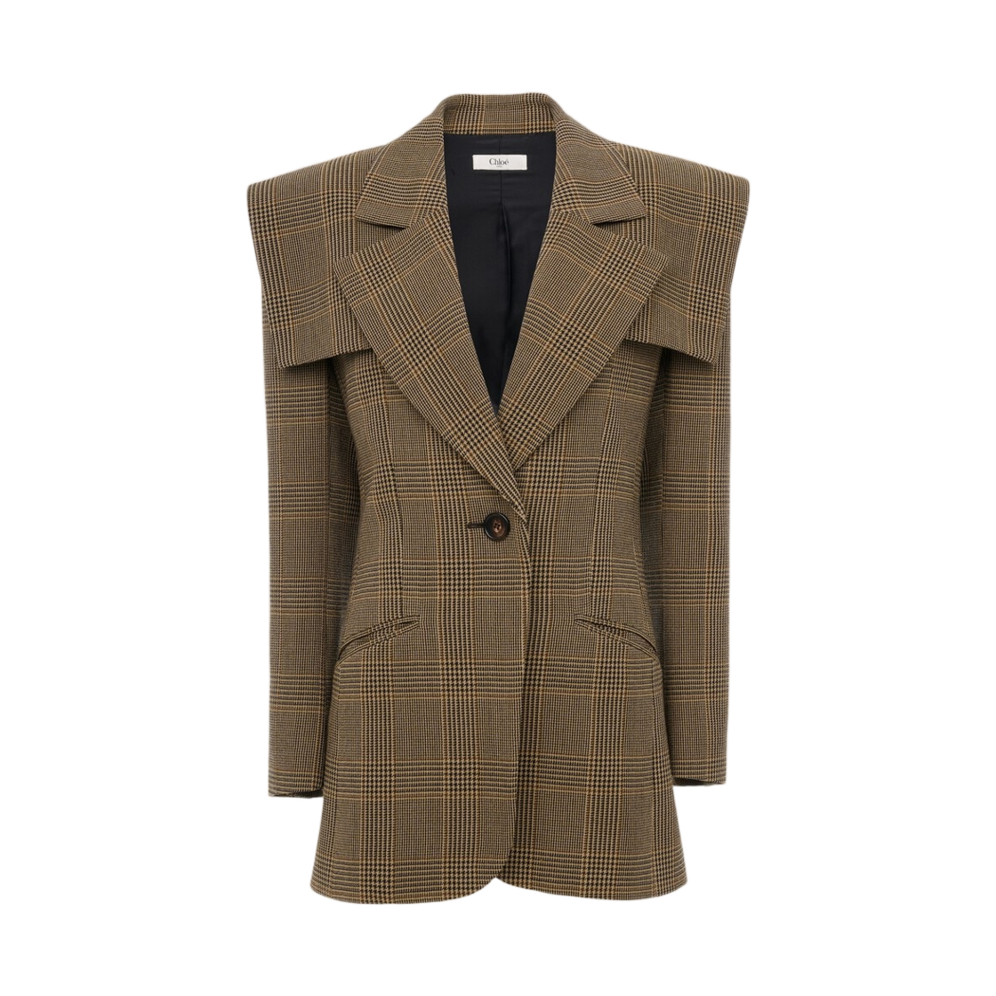 CH26WVE3517192N (W) Chloe Single Breasted Tailored Jacket in Prince of Wales Wool Brown Black