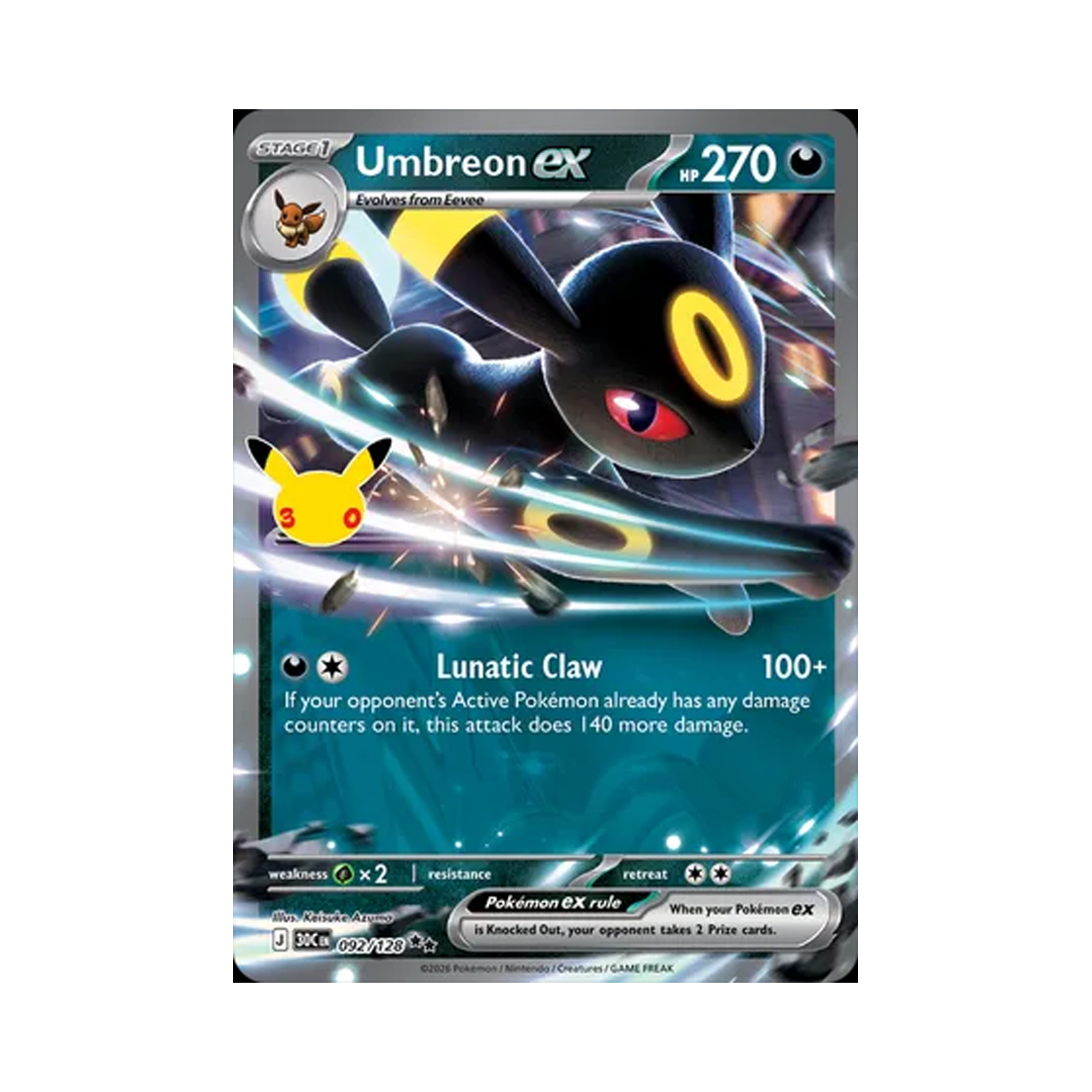 30C092-128 Pokemon TCG Umbreon ex RR 30th Celebration (English Ver.)