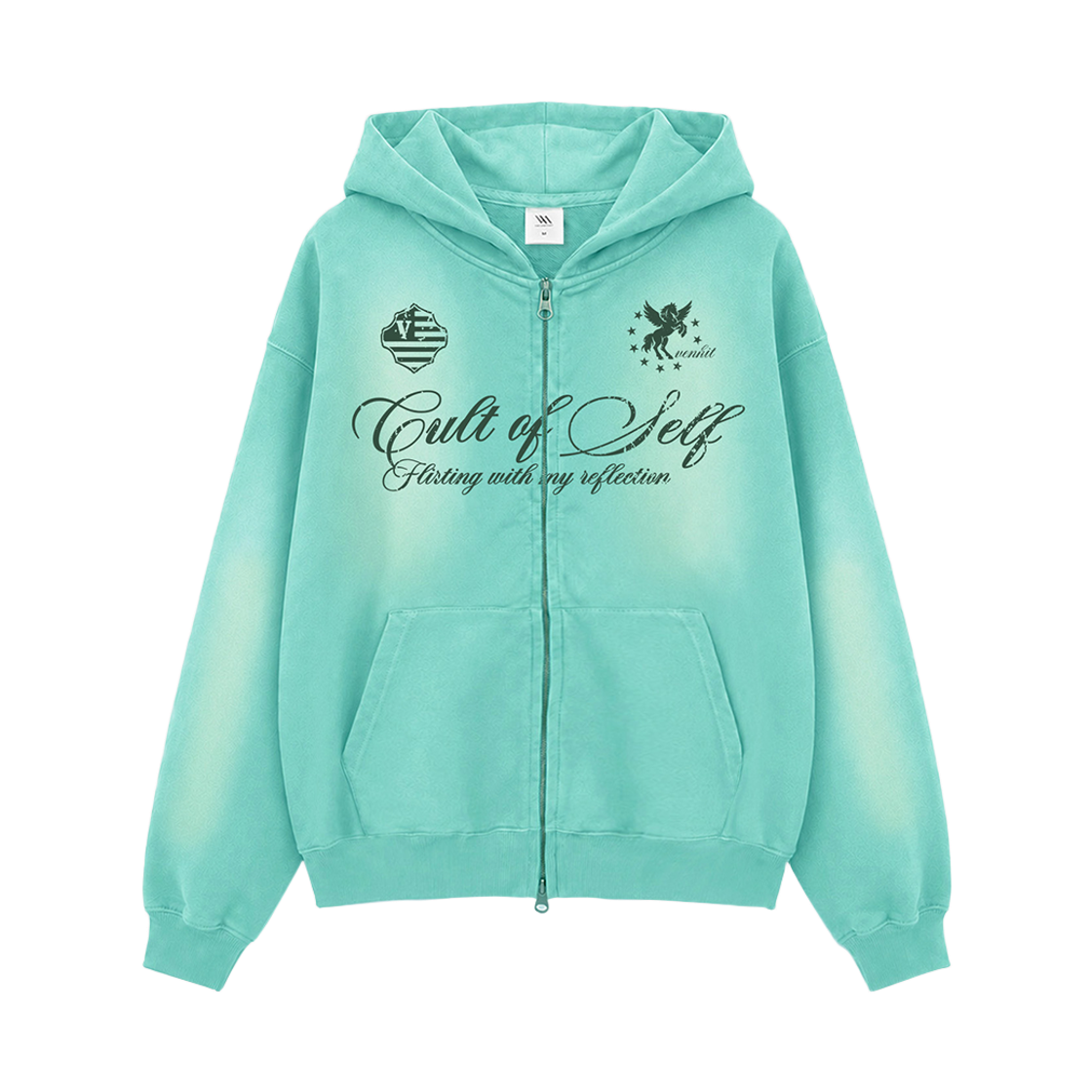 26FV007 Venhit Cult of Self Washed Zip-Up Hoodie Mint