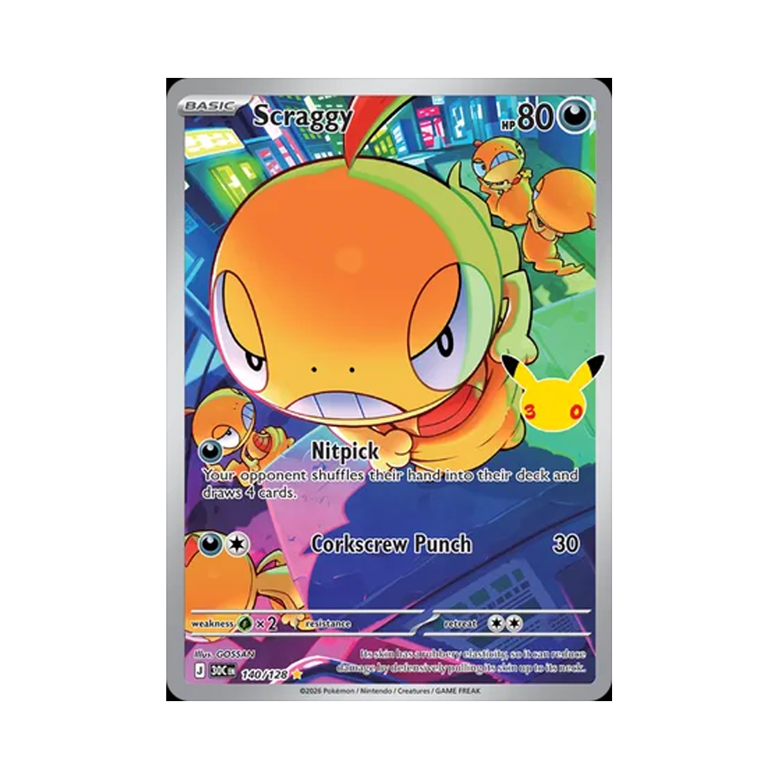 30C140-128 Pokemon TCG Scraggy AR 30th Celebration (English Ver.)