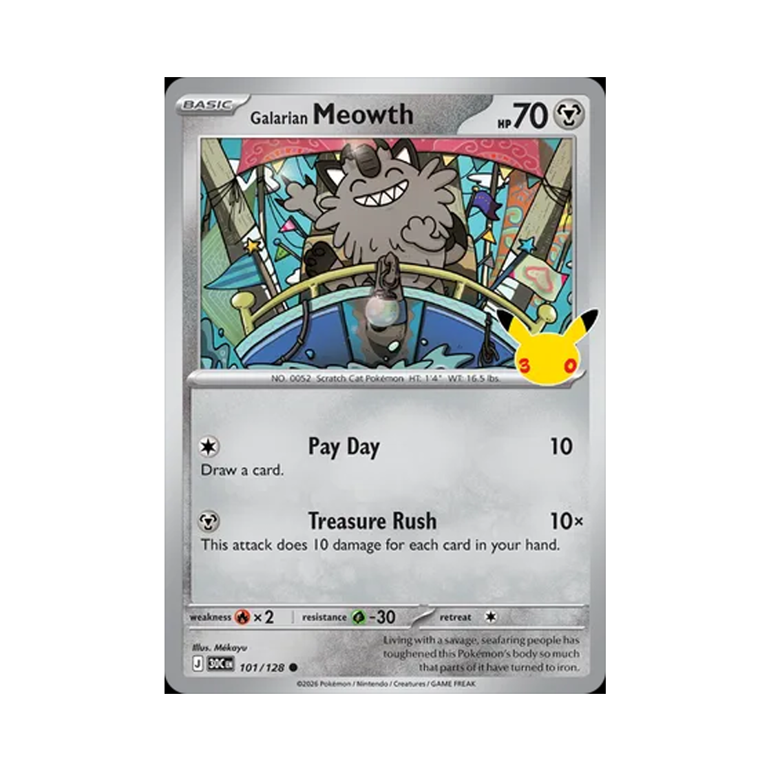 30C101-128 Pokemon TCG Galarian Meowth C 30th Celebration (English Ver.)
